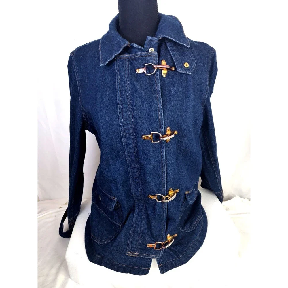 Chaps Ralph Lauren Dark Jean Denim Jacket Women's L with Lobster Claw Closures